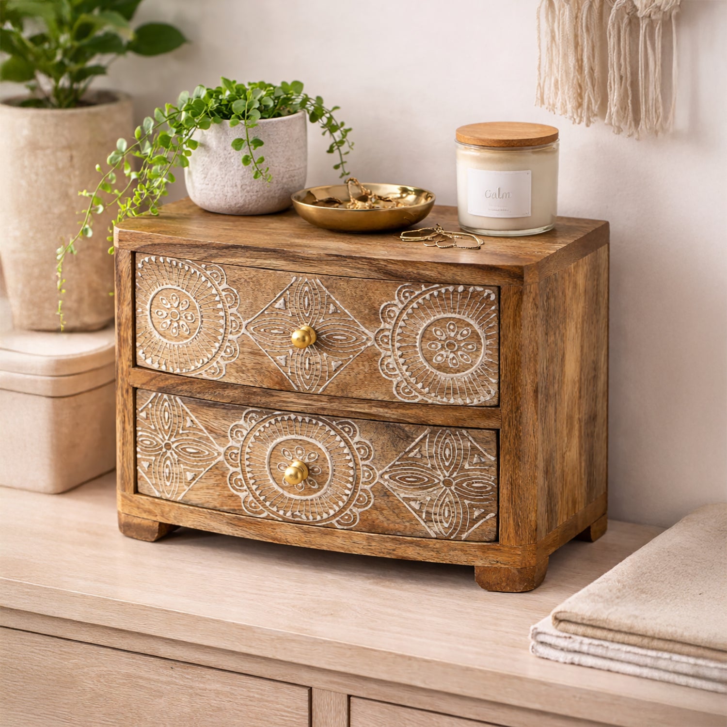 Exclusive Handcrafted Rich Mango Wood Two Drawer Chest (9.5 x 21 x 18cm) 8522953 2