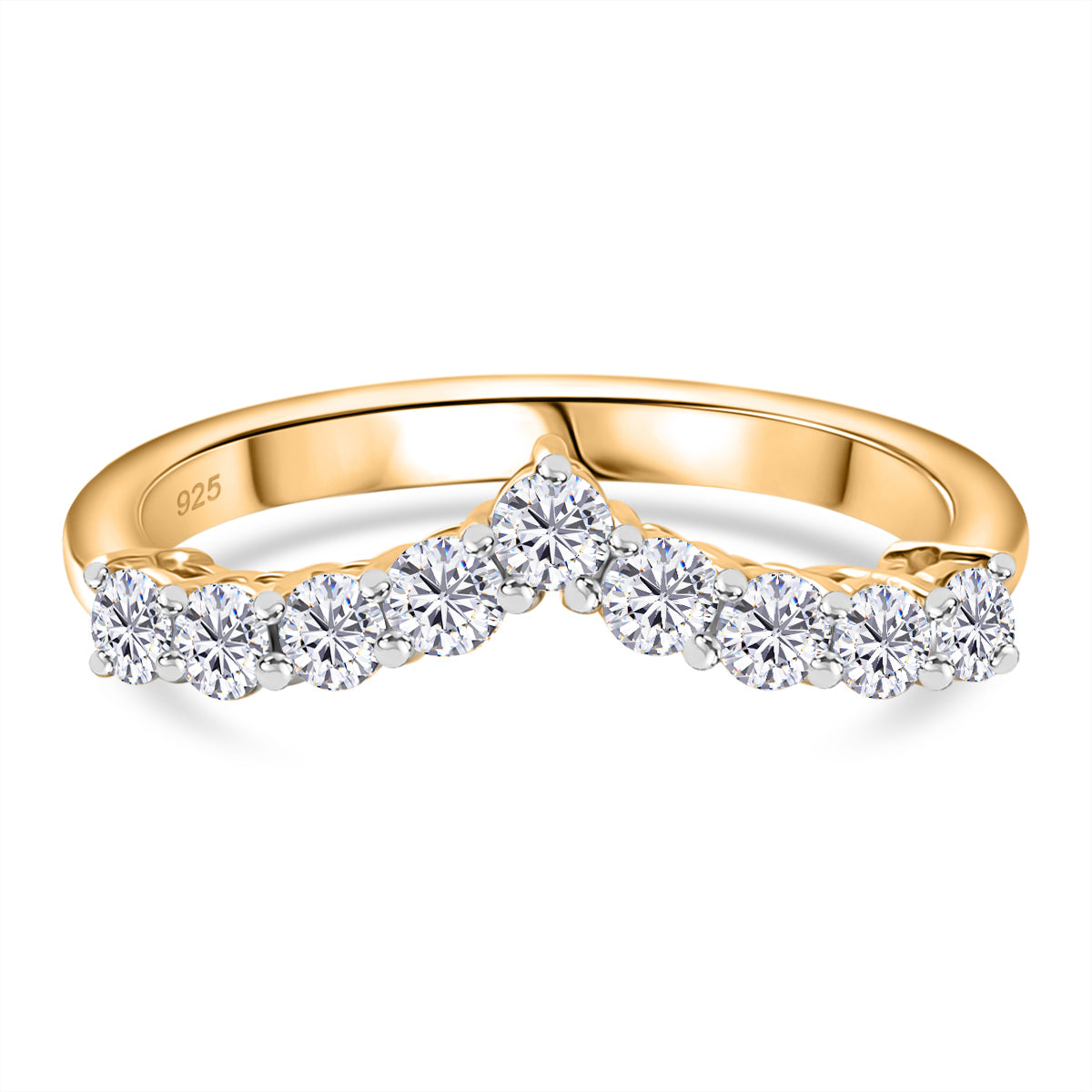 Moissanite Wishbone Ring in Yellow Gold Plated Sterling Silver V32655529 0