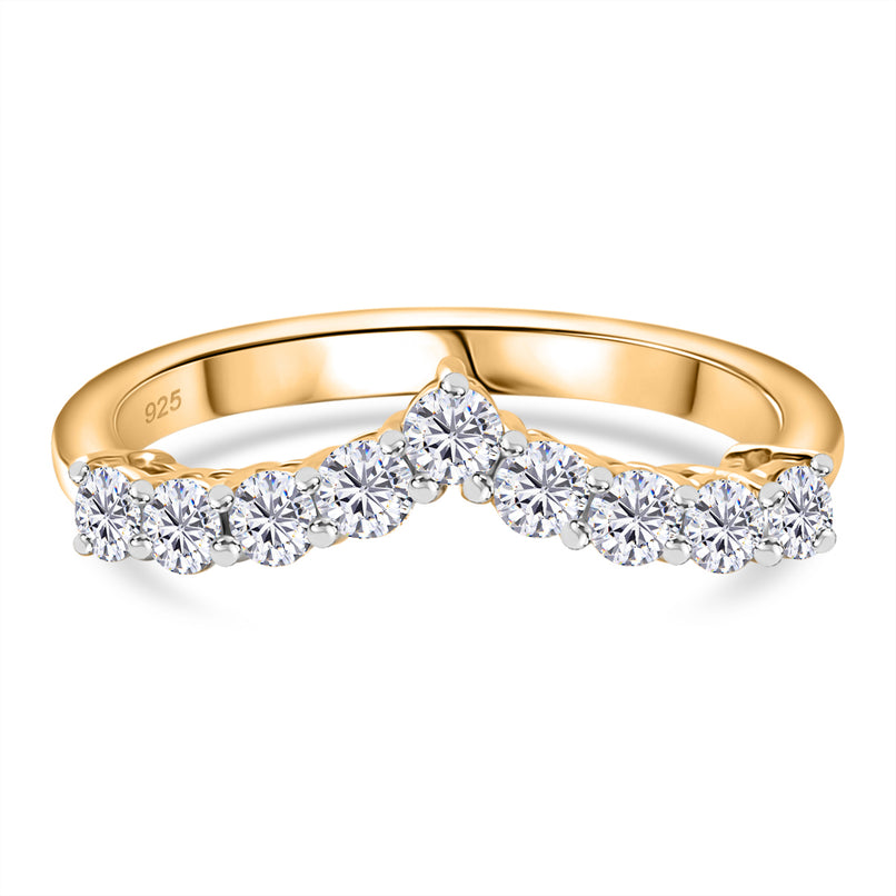 Moissanite Wishbone Ring in Yellow Gold Plated Sterling Silver_8522973