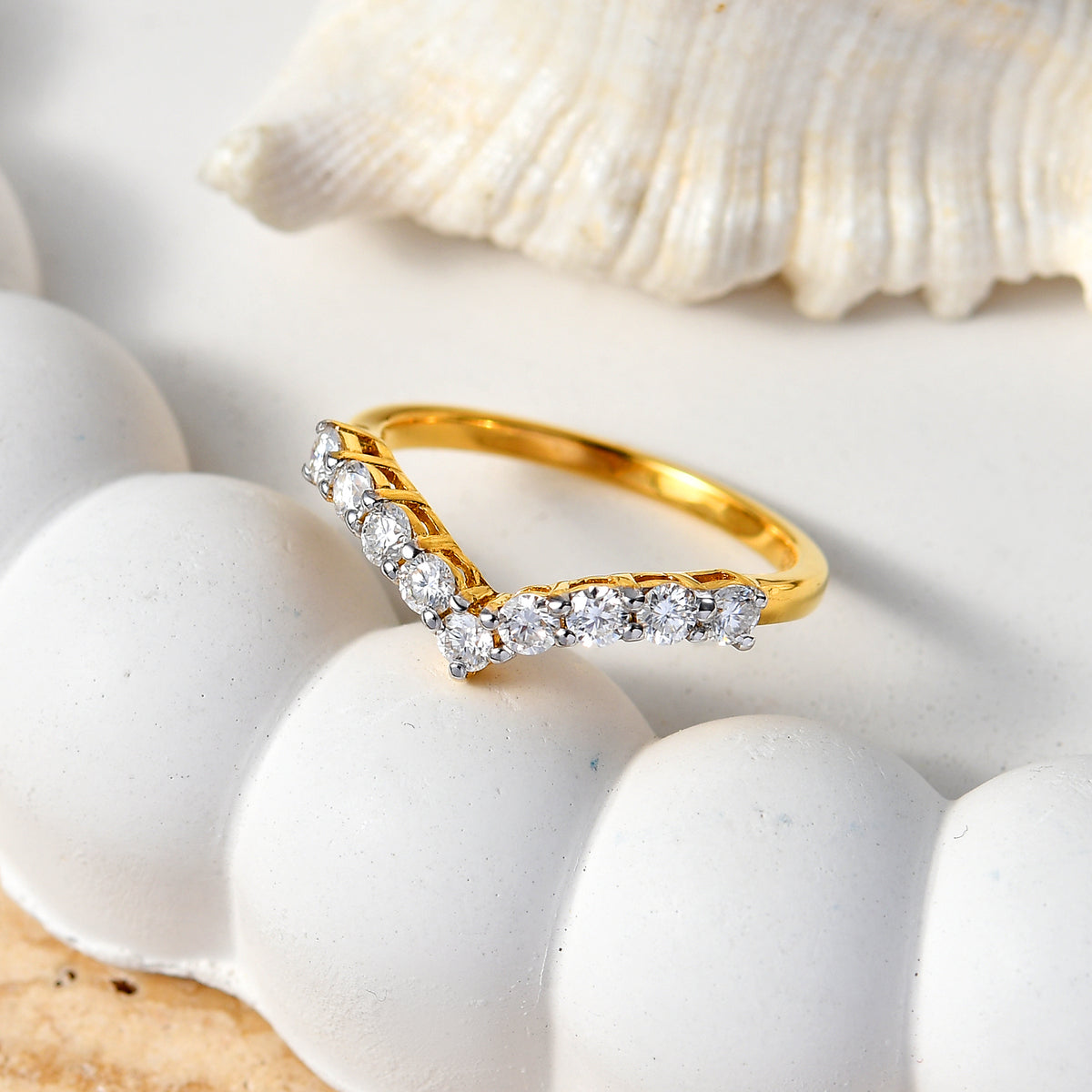 Moissanite Wishbone Ring in Yellow Gold Plated Sterling Silver V32655529 3