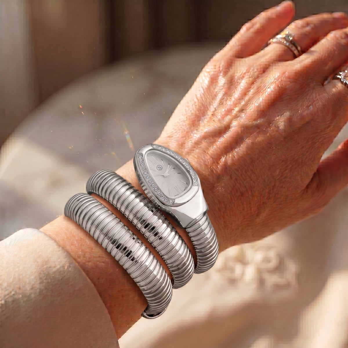 JCK Vegas Deal- STRADA Limited Edition Japanese Movement Water Resistant Serpent Watch - Silver V32531078 2