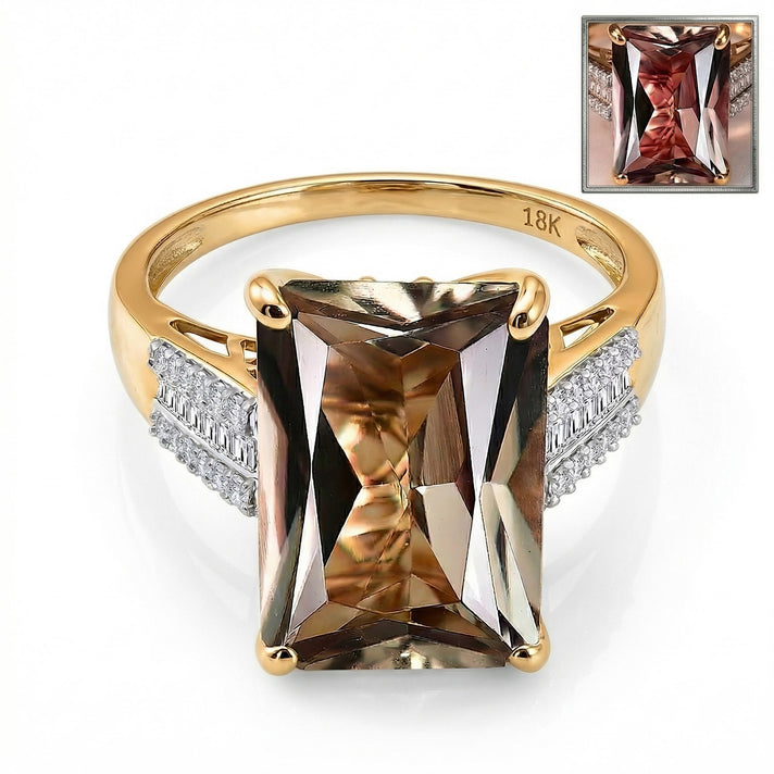 The Heirloom Collection RHAPSODY 10 Ct. AAAA Natural Turkizite, Natural Diamond Ring in 18K Yellow Gold (VS-E-F) 8523048 1