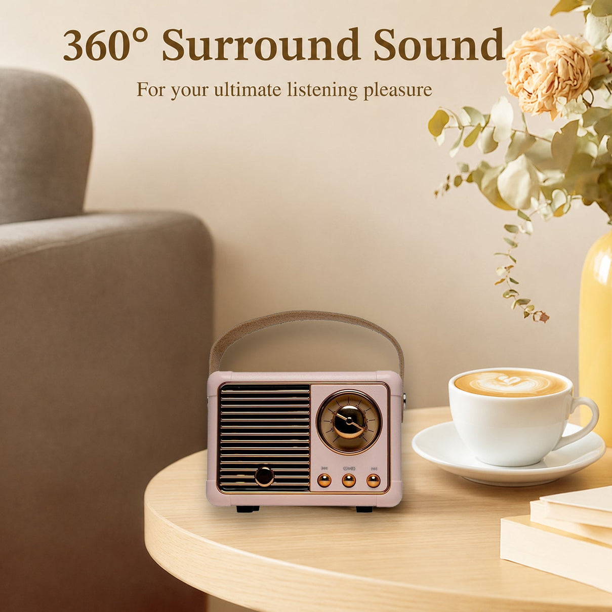 Denver BTP-203RO Mini Portable Retro Style Wireless Bluetooth Speaker (3W Power) - Pink V32351207 1