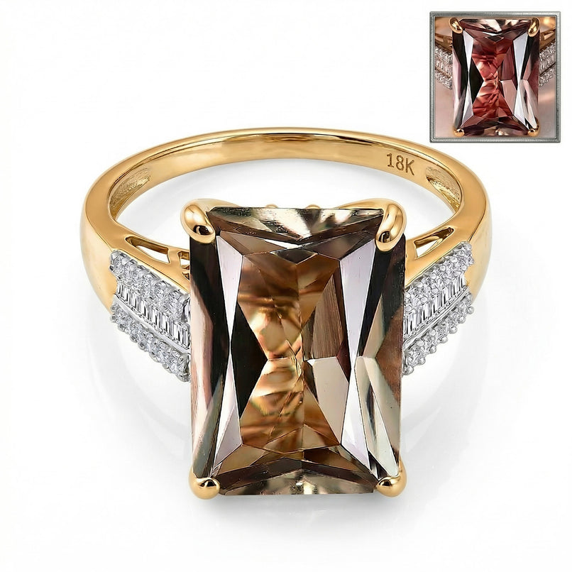 The Heirloom Collection - Rhapsody 18K Yellow Gold AAAA Natural Turkizite (Radiant) & VS-E/F Natural Diamond Ring 10.01 Ct, Gold Wt. 5.10 Gms_8523086