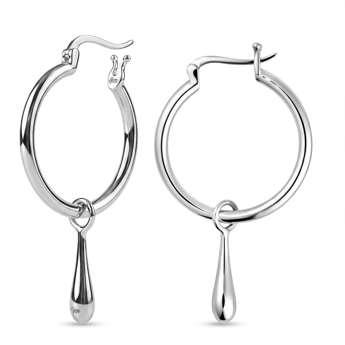 LUCY Q - Rhodium Overlay Sterling Silver Drop Hoop Earrings with Clasp 8.00 Grams 8523119 1
