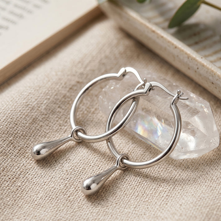 LUCY Q - Rhodium Overlay Sterling Silver Drop Hoop Earrings with Clasp 8.00 Grams 8523119 2
