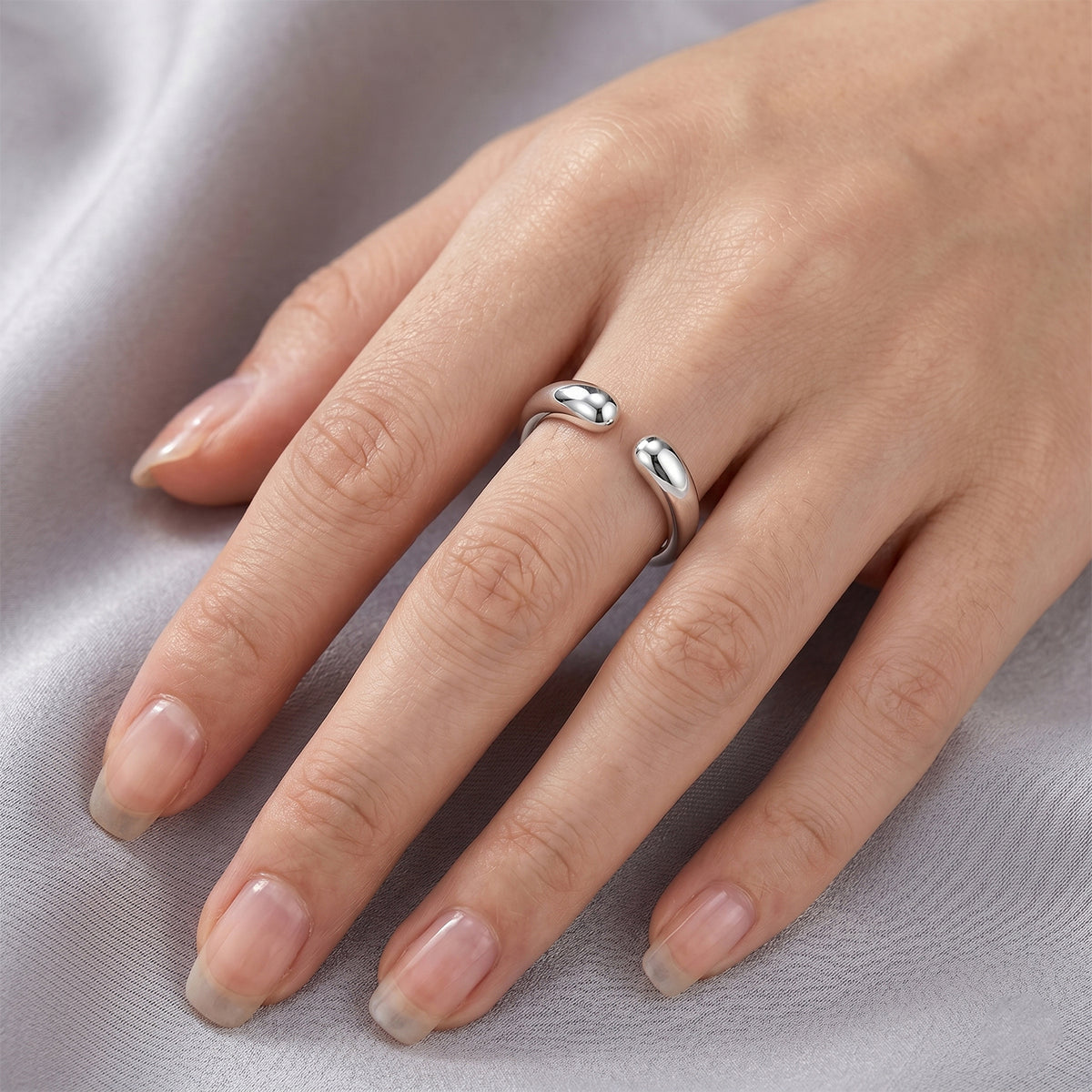 LUCY Q - Rhodium Overlay Sterling Silver Double Drop Adjustable Ring 8523123 1