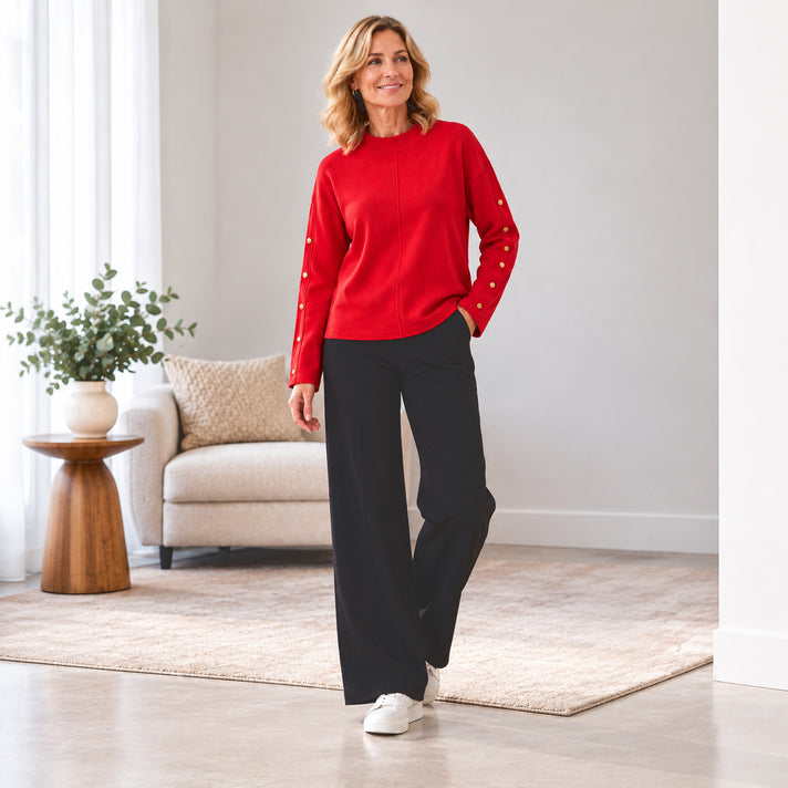 Emreco Plain Button Sleeve Jumper (Size XL, 20-22) - Red 8523178 1
