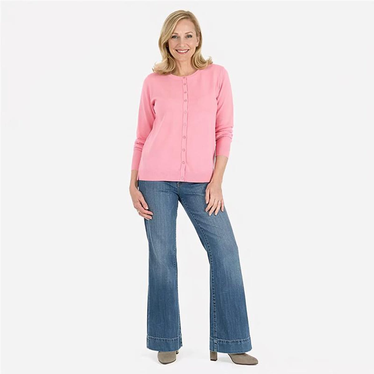 Pure And Natural Crew Neck Knitted Cardigans (Size 12) - Pink V32553243 0