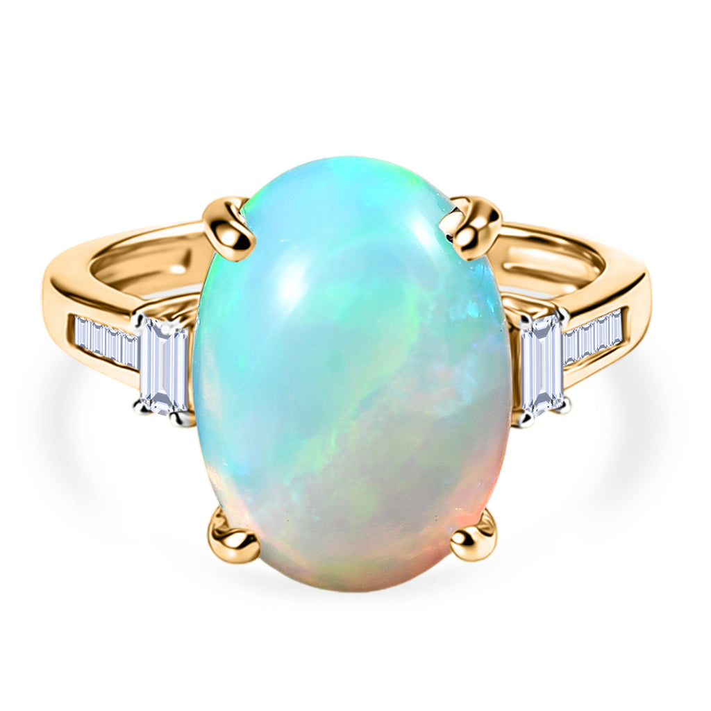 BIGGEST OPAL ONE TIME DEAL - 9K Yellow Gold AAA Natural Ethiopian Opal & Natural White Diamond Ring 4.50 Ct._8524251