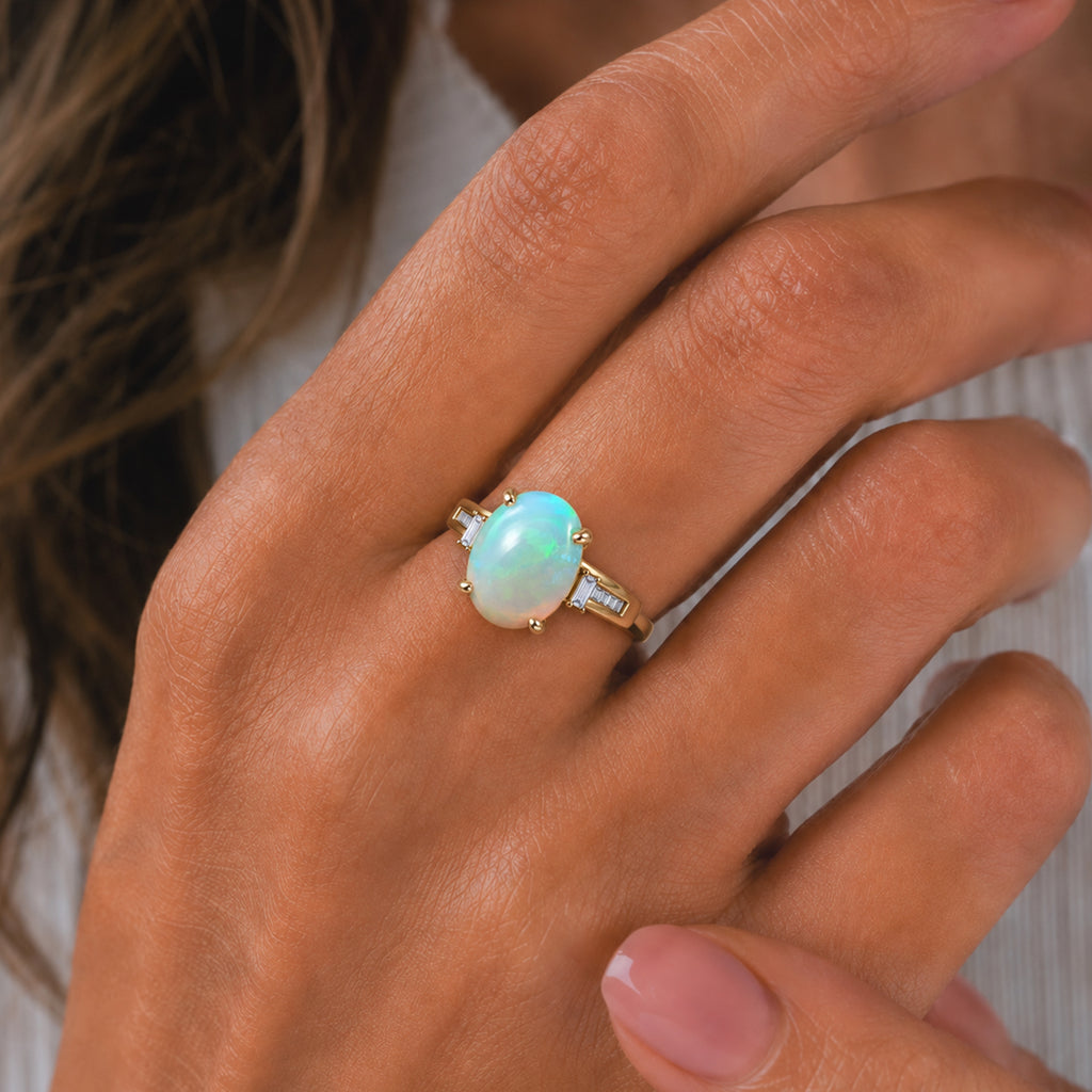 BIGGEST OPAL ONE TIME DEAL - 9K Yellow Gold AAA Natural Ethiopian Opal & Natural White Diamond Ring 4.50 Ct._8524251_1