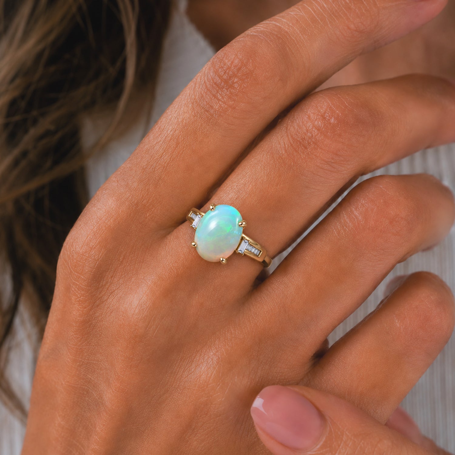 BIGGEST OPAL ONE TIME DEAL - 9K Yellow Gold AAA Natural Ethiopian Opal &amp; Natural White Diamond Ring 4.50 Ct. V32512463 2