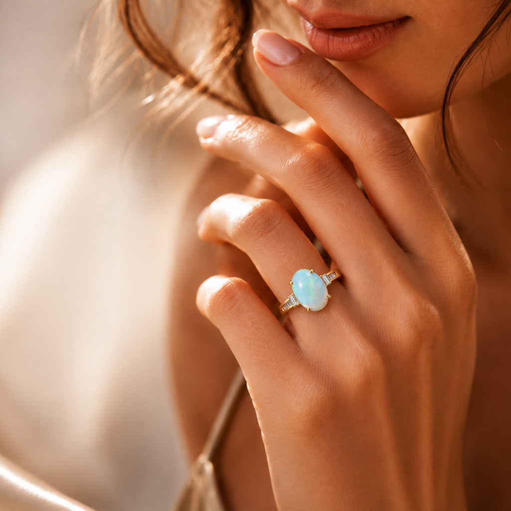 BIGGEST OPAL ONE TIME DEAL - 9K Yellow Gold AAA Natural Ethiopian Opal & Natural White Diamond Ring 4.50 Ct._8524251_2