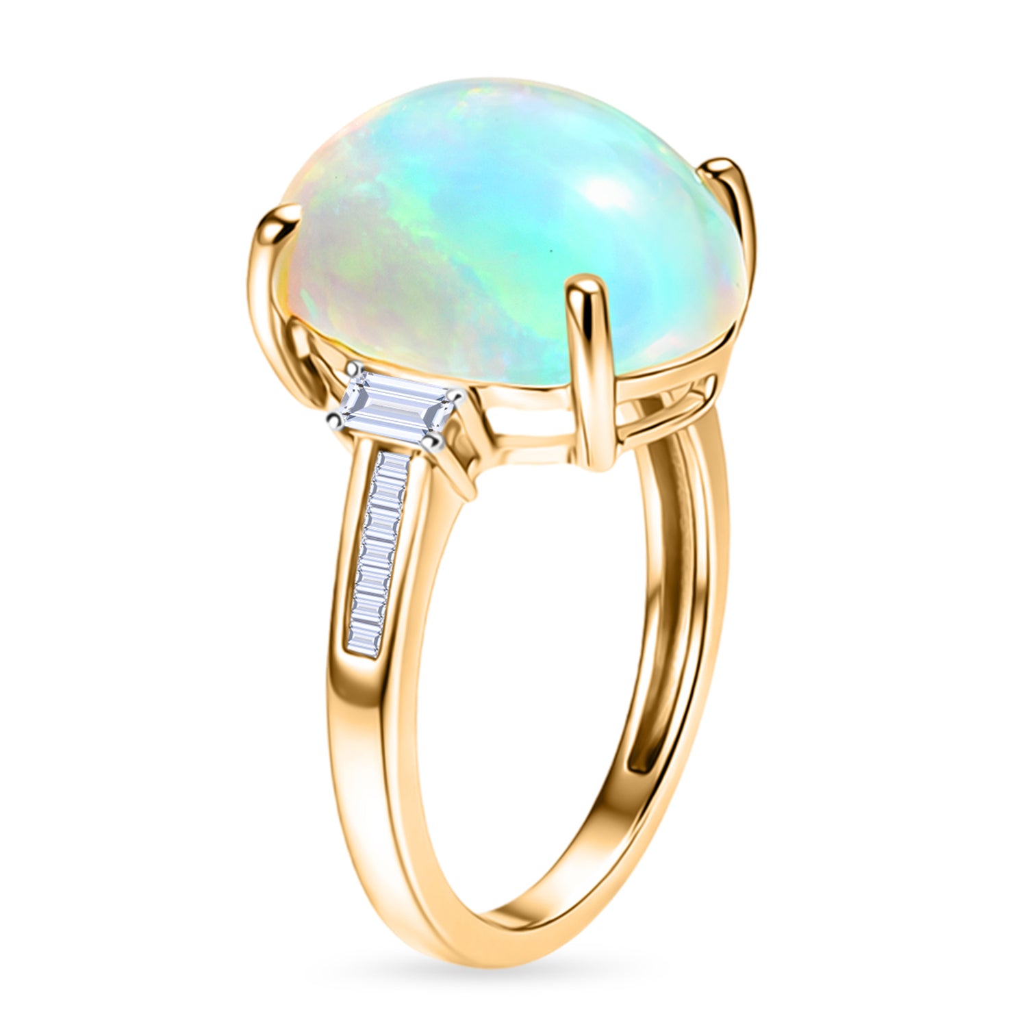 BIGGEST OPAL ONE TIME DEAL - 9K Yellow Gold AAA Natural Ethiopian Opal &amp; Natural White Diamond Ring 4.50 Ct. V32512463 6