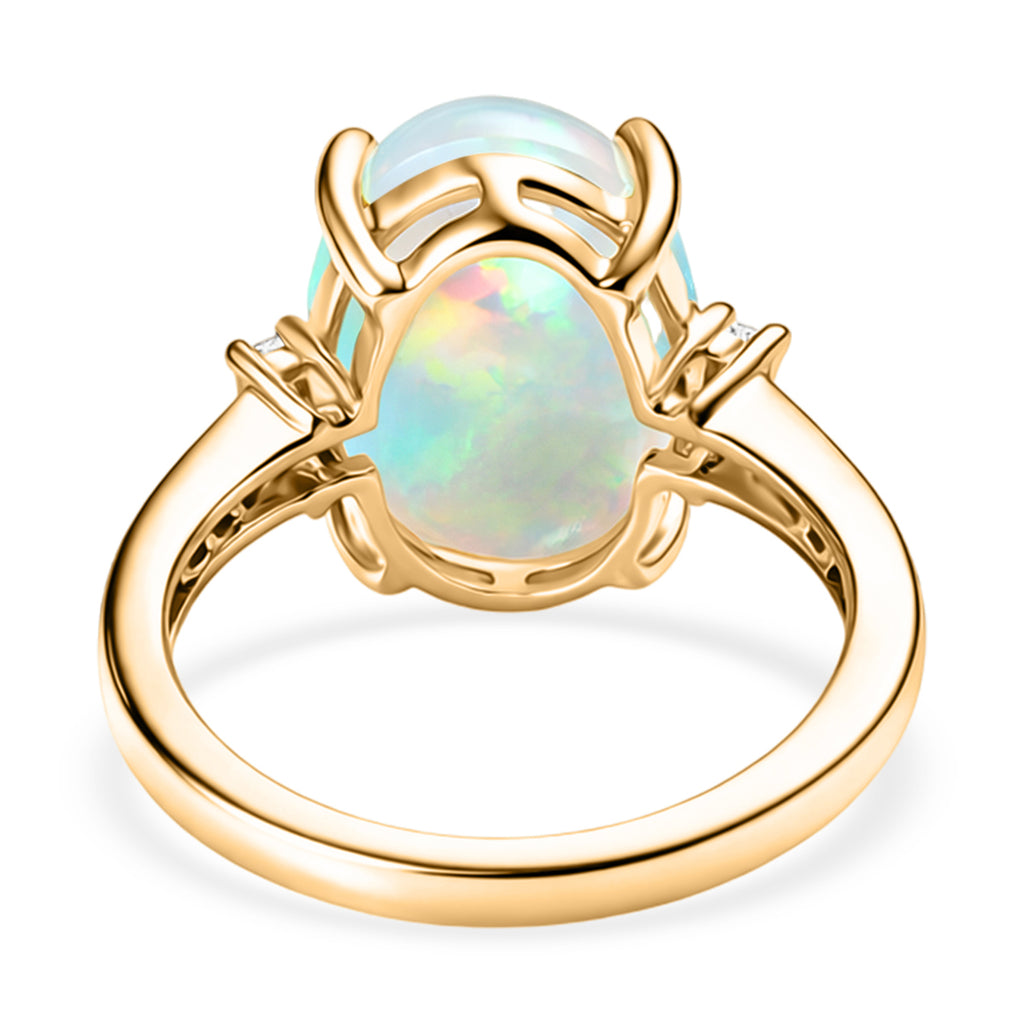 BIGGEST OPAL ONE TIME DEAL - 9K Yellow Gold AAA Natural Ethiopian Opal & Natural White Diamond Ring 4.50 Ct._8524251_6