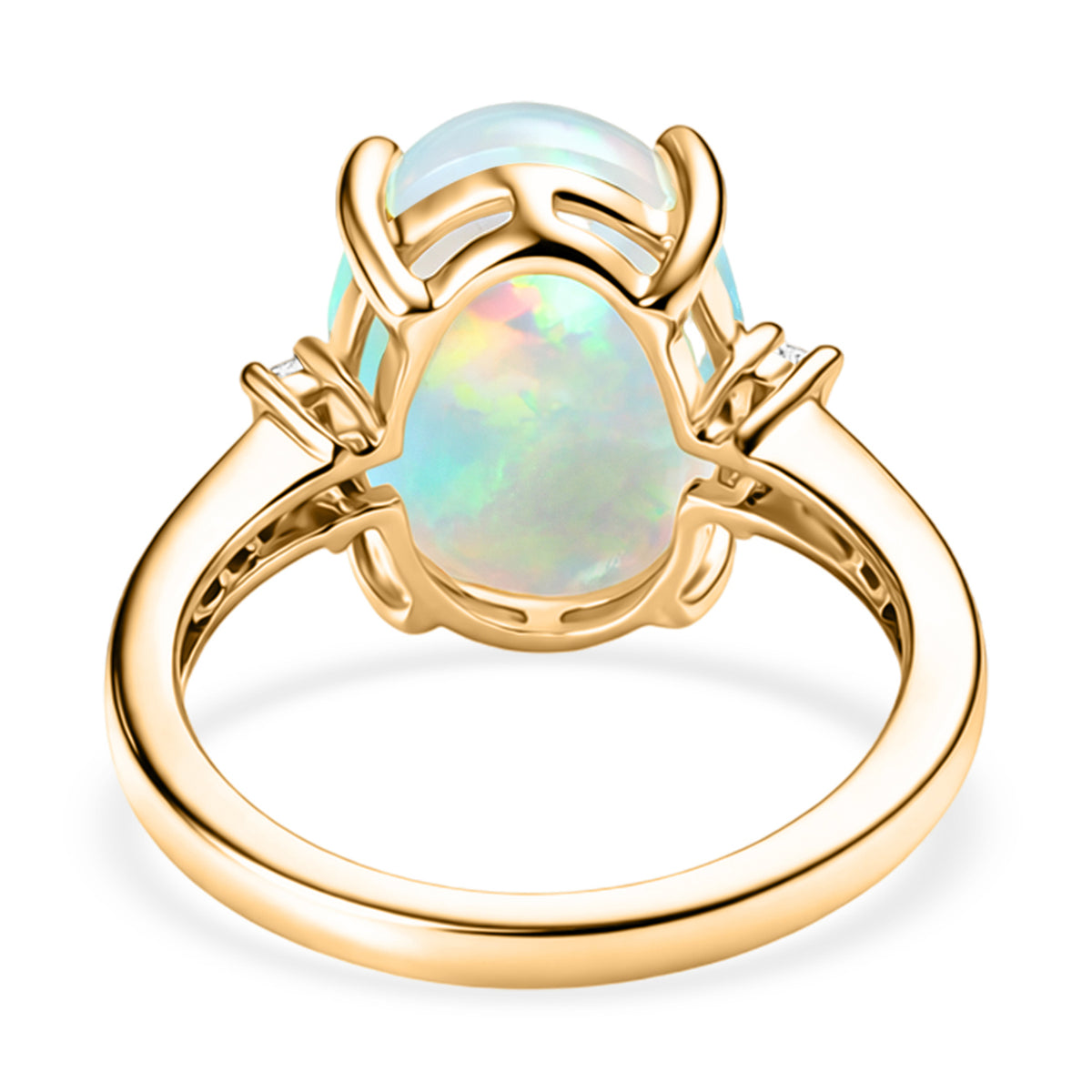 BIGGEST OPAL ONE TIME DEAL - 9K Yellow Gold AAA Natural Ethiopian Opal &amp; Natural White Diamond Ring 4.50 Ct. V32512463 7