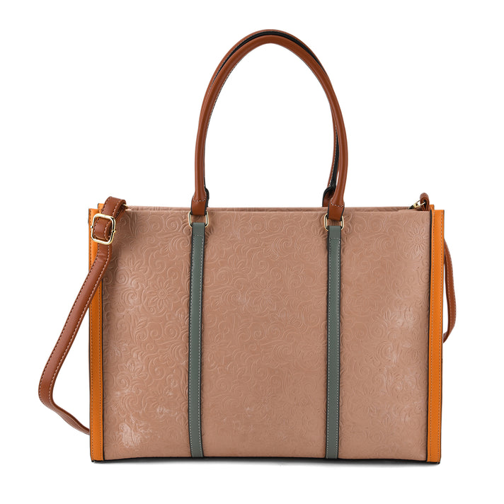 Structured Colour Block Tote Bag with Shoulder Strap - Pink 8524361 1