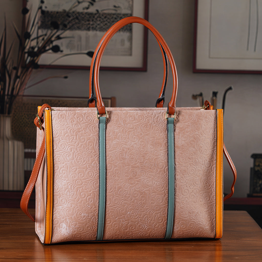 Structured Colour Block Tote Bag with Shoulder Strap - Pink_8524361_1