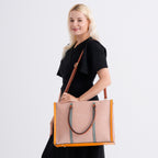 Structured Colour Block Tote Bag with Shoulder Strap - Pink_8524361_2