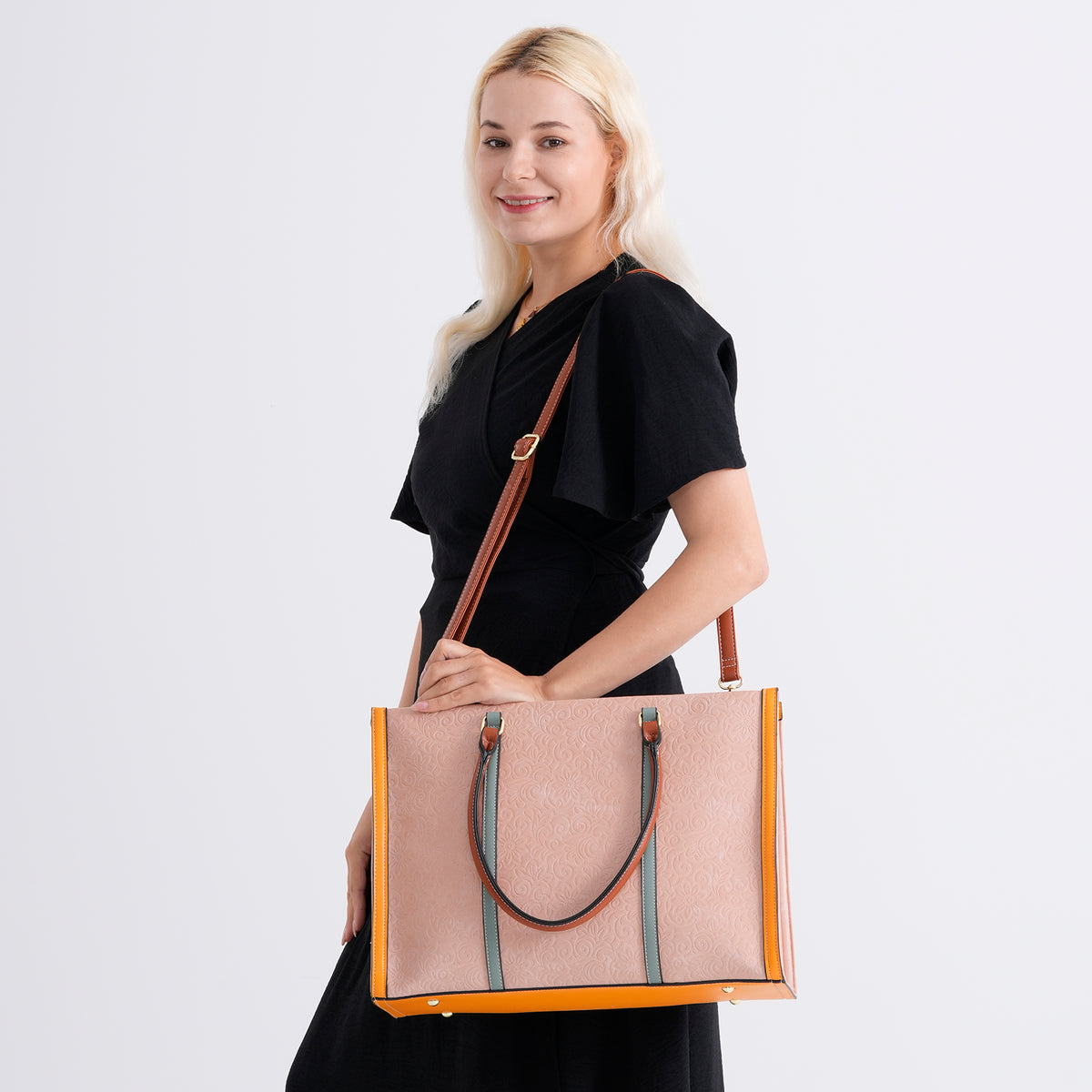 Structured Colour Block Tote Bag with Shoulder Strap - Pink 8524361 3
