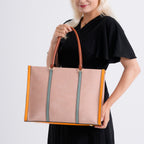 Structured Colour Block Tote Bag with Shoulder Strap - Pink_8524361_3