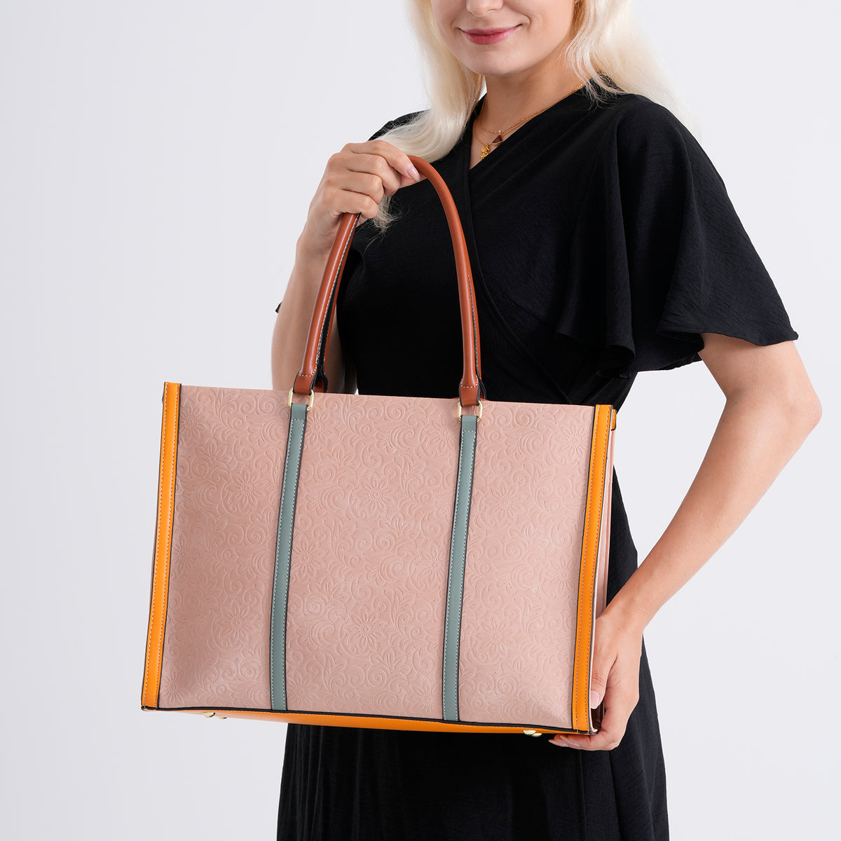 Structured Colour Block Tote Bag with Shoulder Strap - Pink 8524361 4