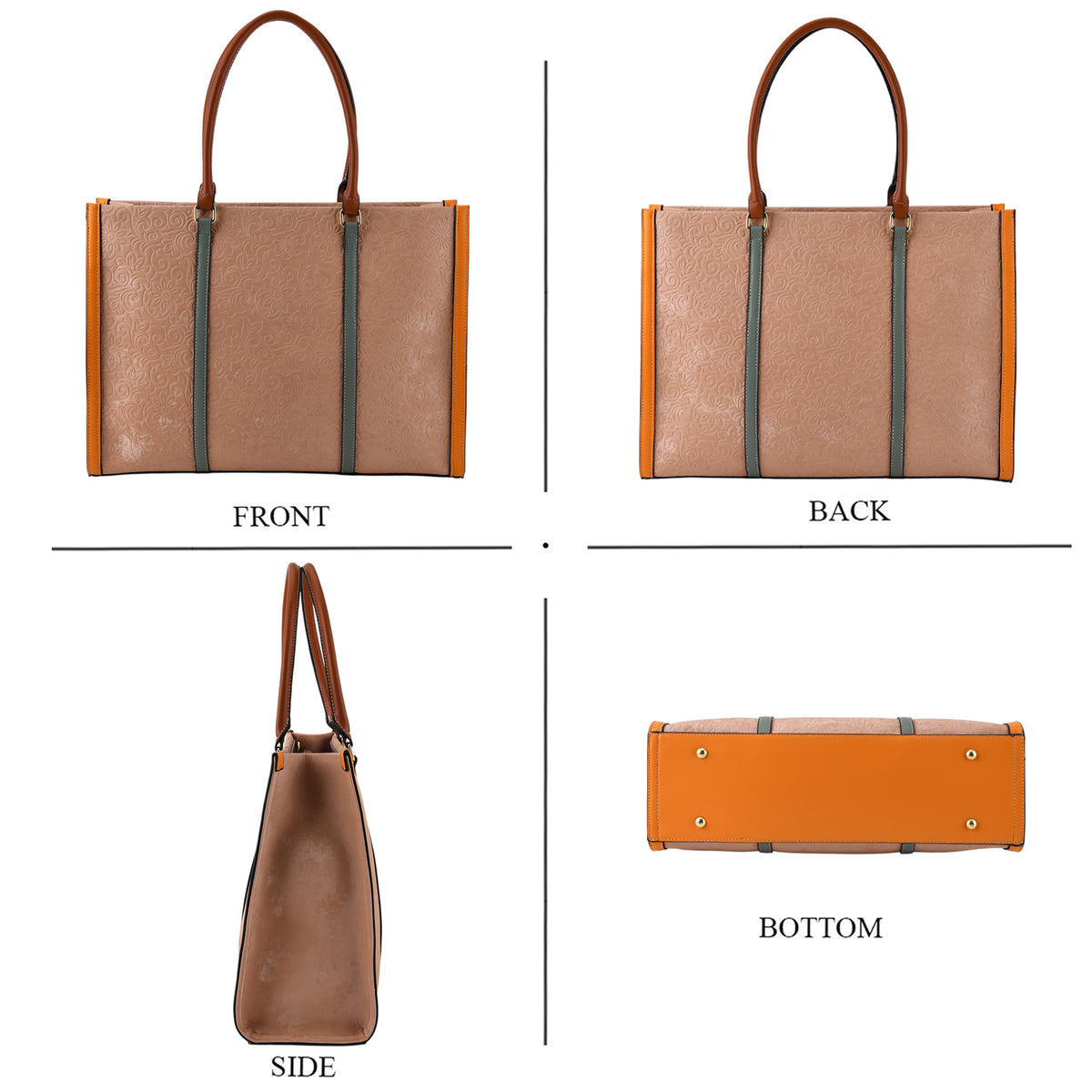 Structured Colour Block Tote Bag with Shoulder Strap - Pink 8524361 5