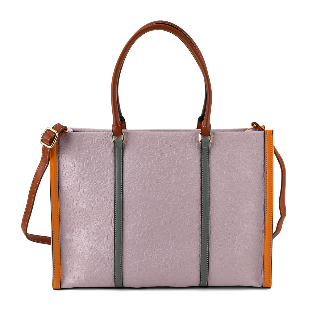 Structured Colour Block Tote Bag with Shoulder Strap - Light Purple_8524362