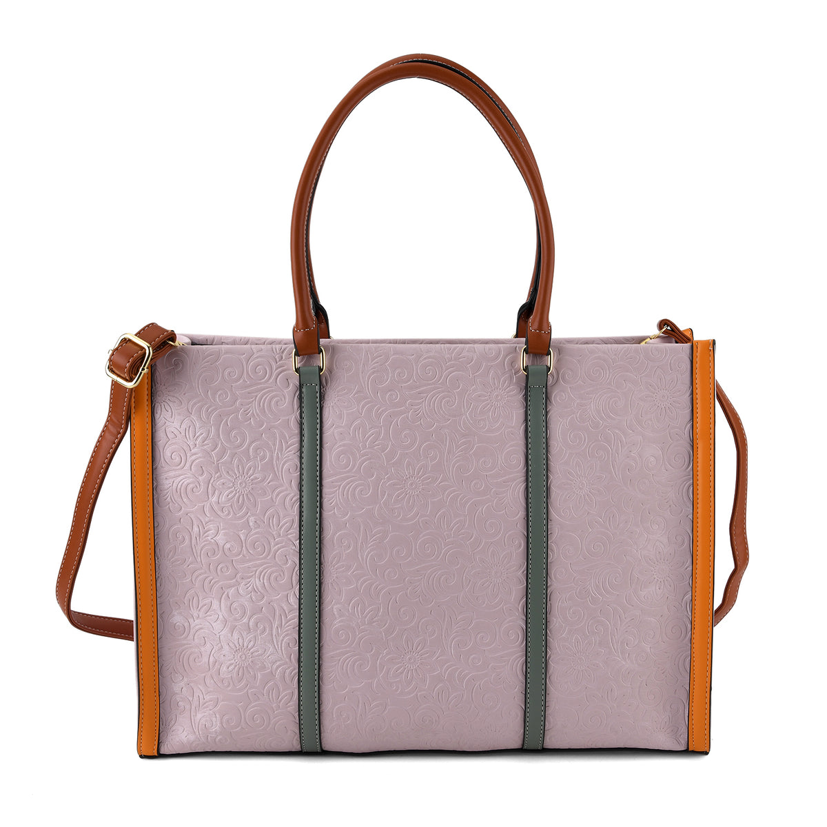 Structured Colour Block Tote Bag with Shoulder Strap - Light Purple V32706960 0