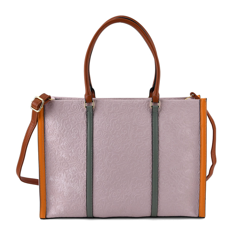 Structured Colour Block Tote Bag with Shoulder Strap - Light Purple_8524362