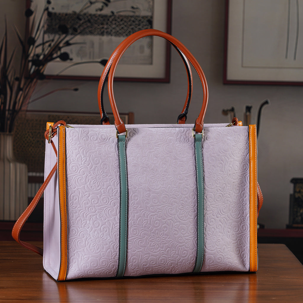 Structured Colour Block Tote Bag with Shoulder Strap - Light Purple_8524362_1