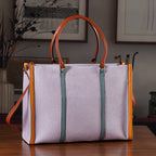 Structured Colour Block Tote Bag with Shoulder Strap - Light Purple_8524362_1