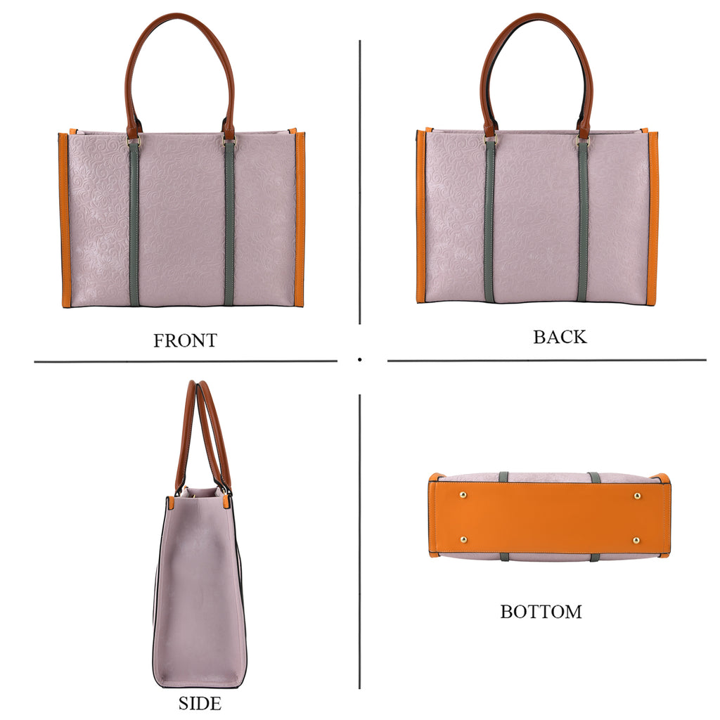 Structured Colour Block Tote Bag with Shoulder Strap - Light Purple_8524362_4
