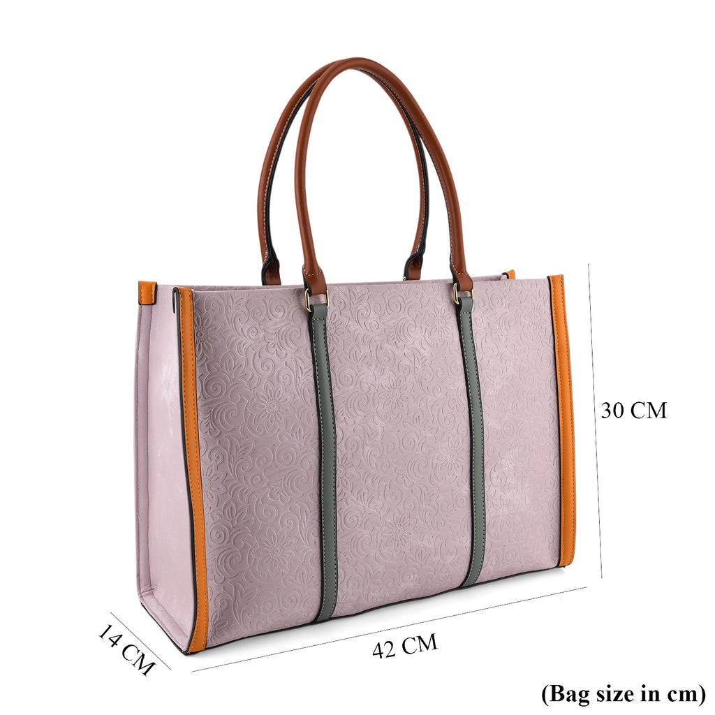 Structured Colour Block Tote Bag with Shoulder Strap - Light Purple_8524362_7