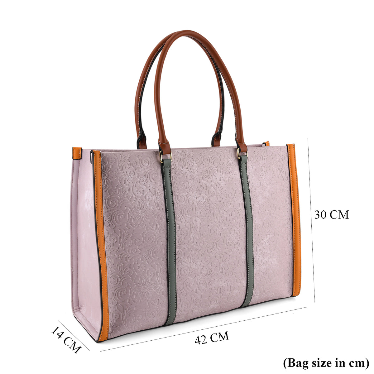 Structured Colour Block Tote Bag with Shoulder Strap - Light Purple V32706960 8