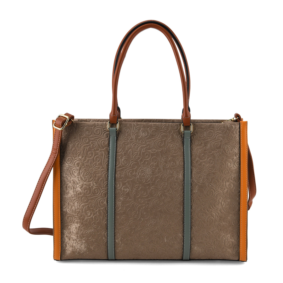 Structured Colour Block Tote Bag with Shoulder Strap - Khaki V32569939 0