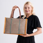 Structured Colour Block Tote Bag with Shoulder Strap - Khaki_8524363_3