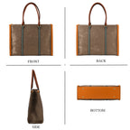 Structured Colour Block Tote Bag with Shoulder Strap - Khaki_8524363_4