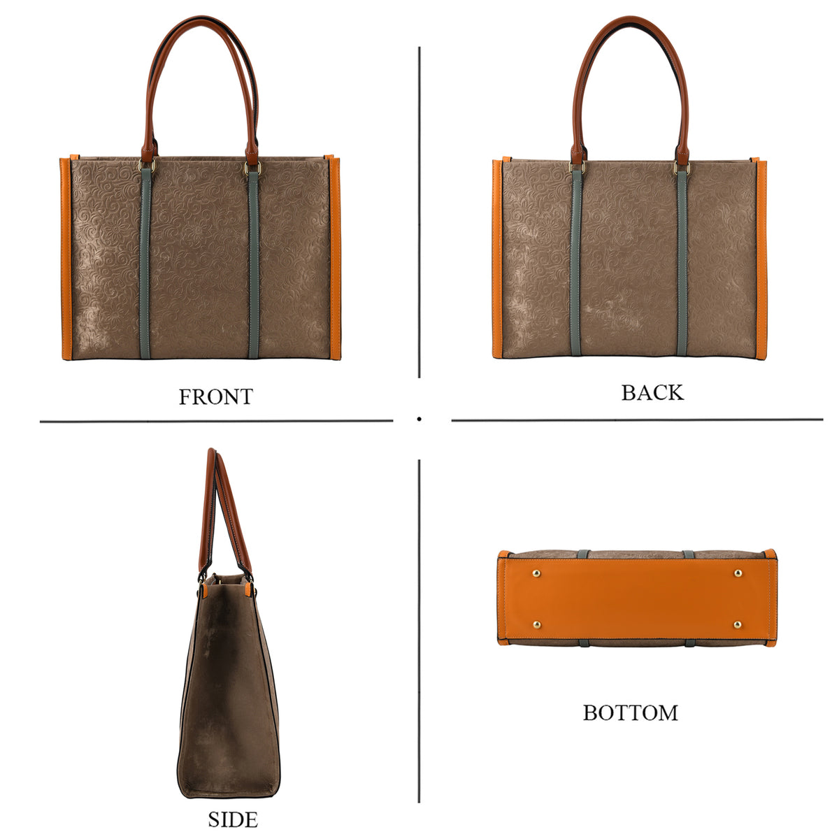 Structured Colour Block Tote Bag with Shoulder Strap - Khaki V32569939 5