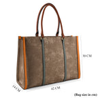 Structured Colour Block Tote Bag with Shoulder Strap - Khaki_8524363_7