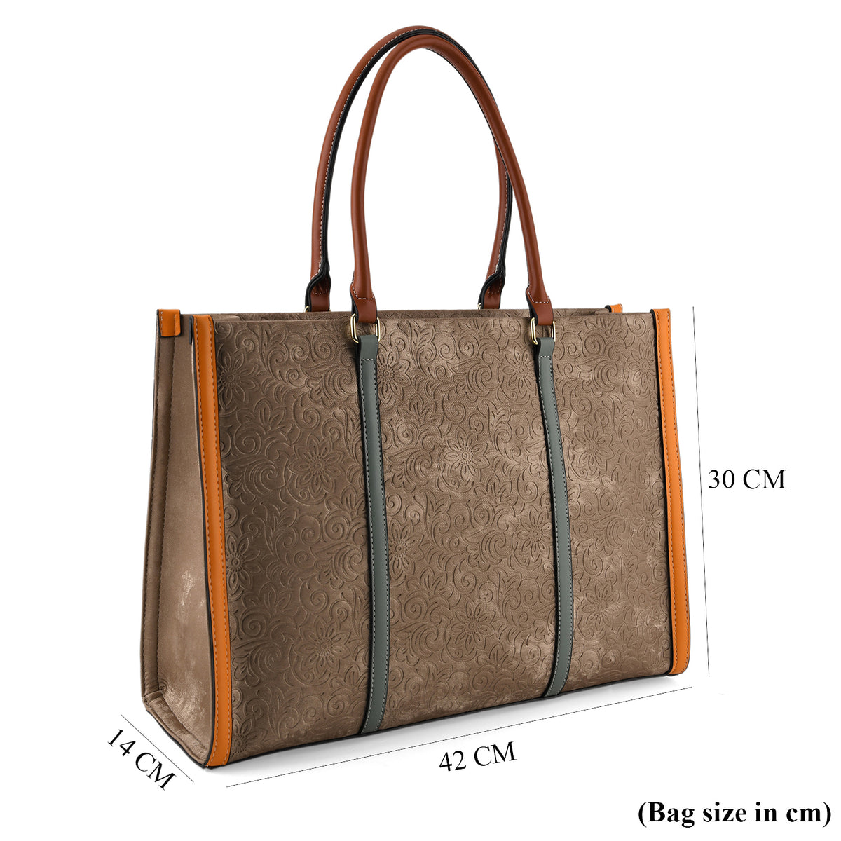Structured Colour Block Tote Bag with Shoulder Strap - Khaki V32569939 8