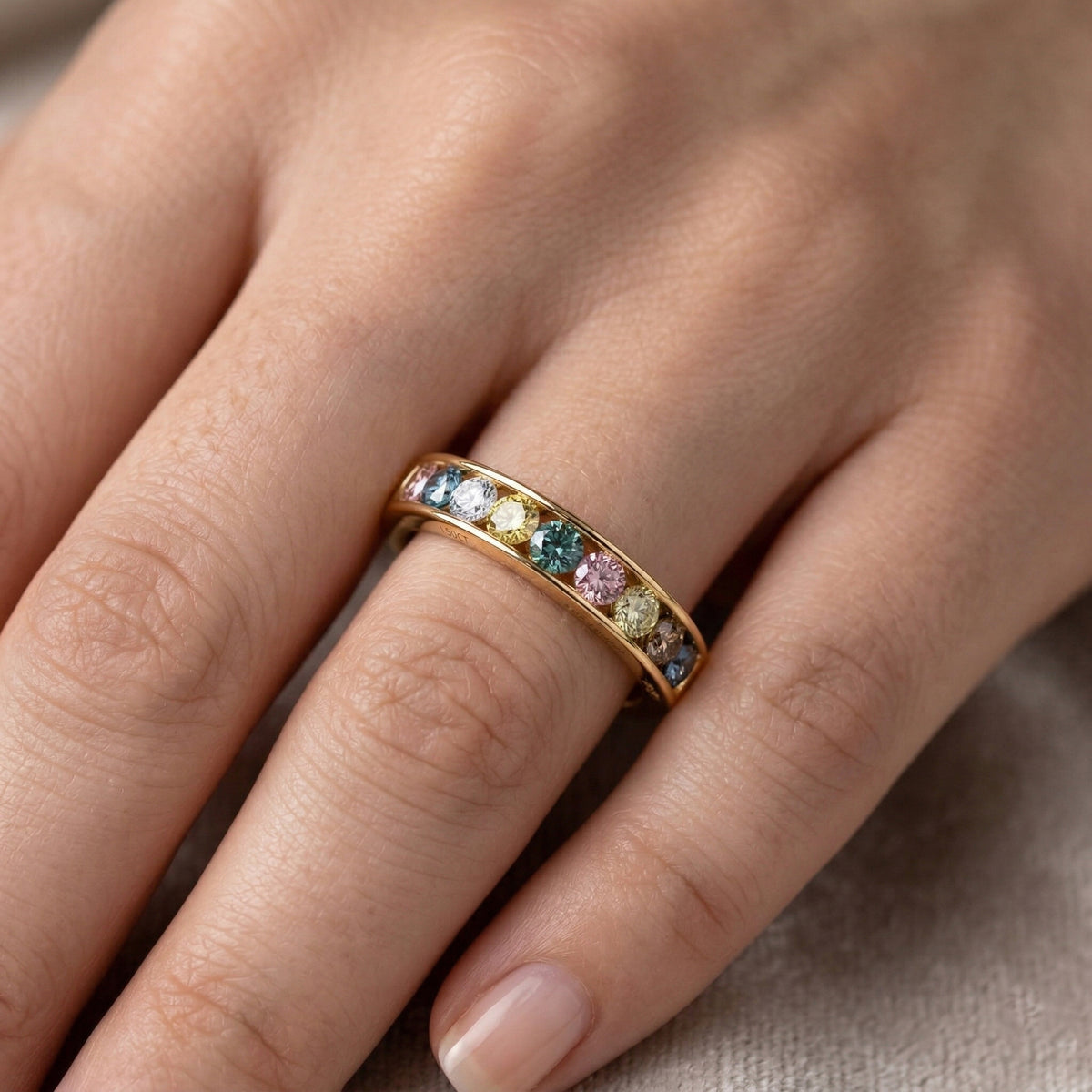LUXURIANT 1.5 Ct. Multi Colour Lab Grown Diamond 9-Stone Ring in 18K Gold Vermeil Over Sterling Silver (SI) 8524934 2