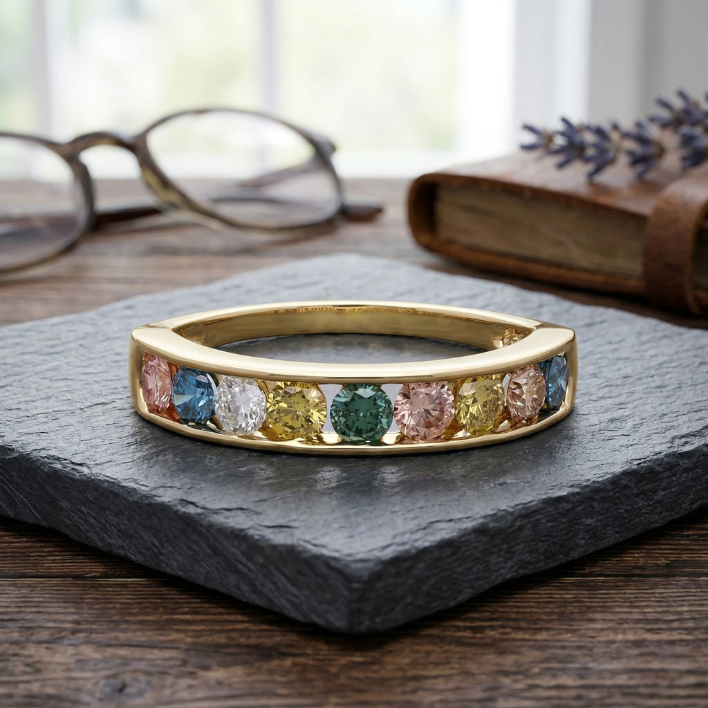 Luxuriant - Multi Colour Lab Grown Diamond (SI/G-H) Band Ring in 18K Gold Vermeil Sterling Silver 1.50 Ct._8524934_2