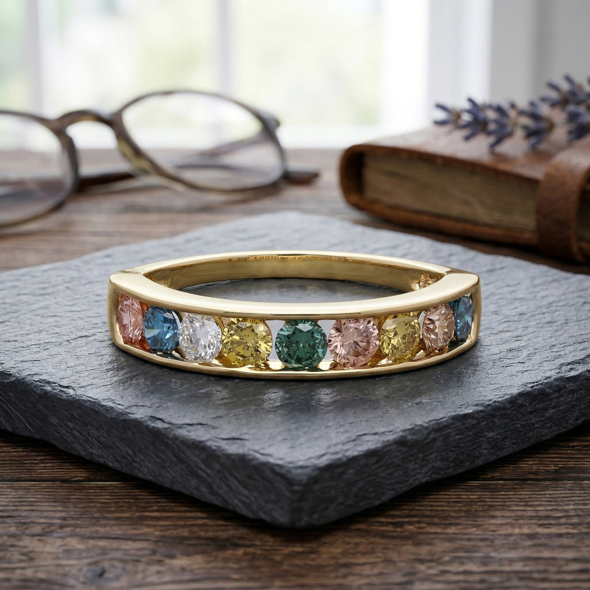 LUXURIANT 1.5 Ct. Multi Colour Lab Grown Diamond 9-Stone Ring in 18K Gold Vermeil Over Sterling Silver (SI) 8524934 3