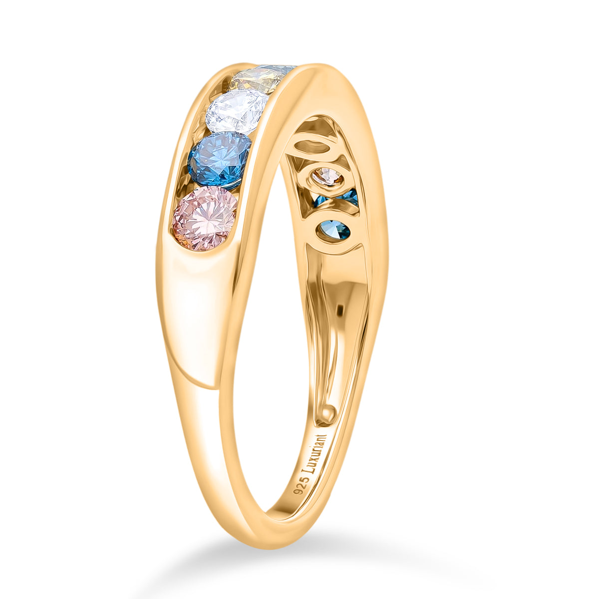 LUXURIANT 1.5 Ct. Multi Colour Lab Grown Diamond 9-Stone Ring in 18K Gold Vermeil Over Sterling Silver (SI) 8524934 4