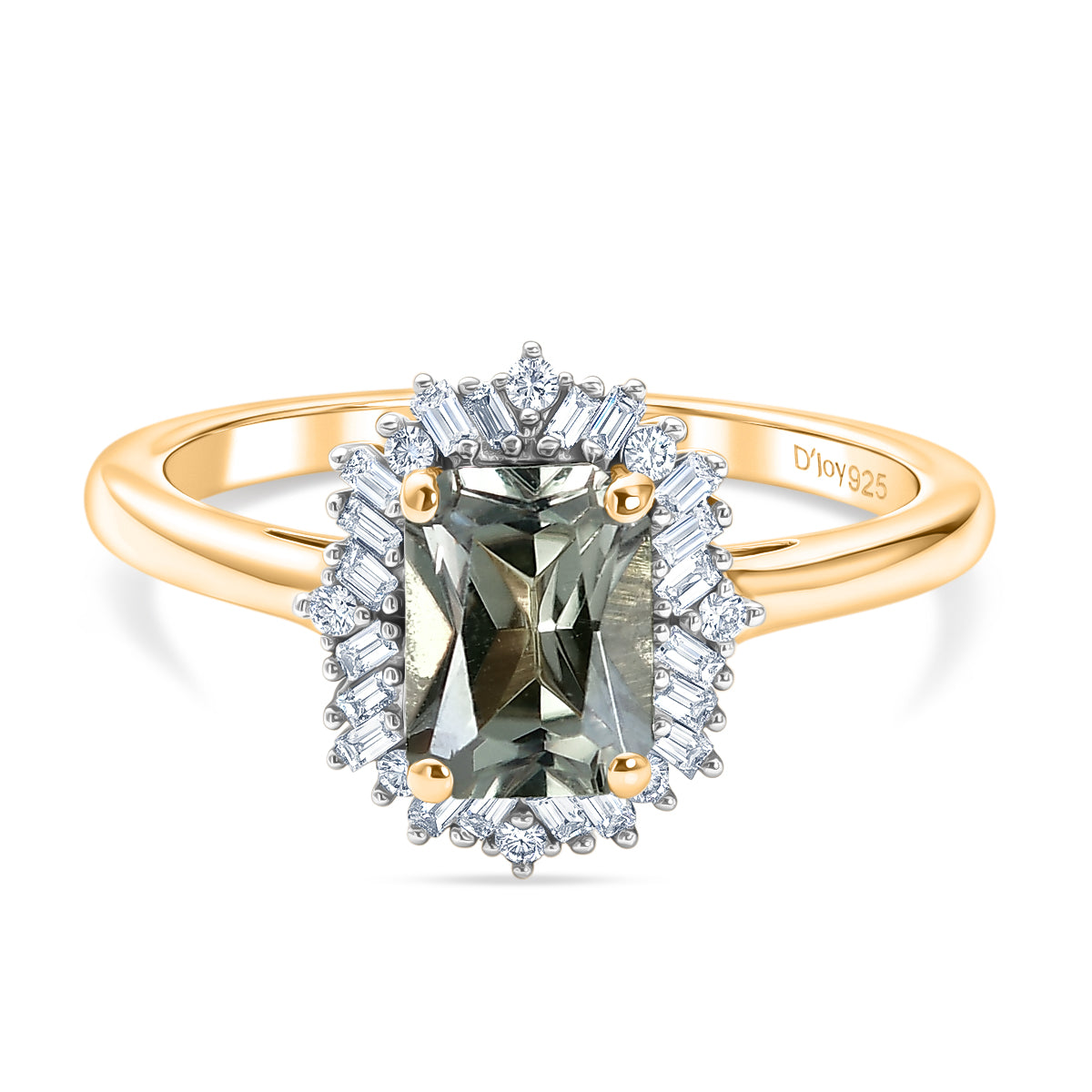 D'Joy - AAA Turkizite &amp; Natural White Diamond Halo Ring in 18K Vermeil Yellow Gold Plated Sterling Silver 1.30 Ct. 8525258 0