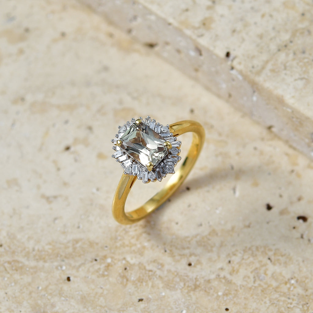 D'Joy - AAA Turkizite & Natural White Diamond Halo Ring in 18K Vermeil Yellow Gold Plated Sterling Silver 1.30 Ct._8525258_2