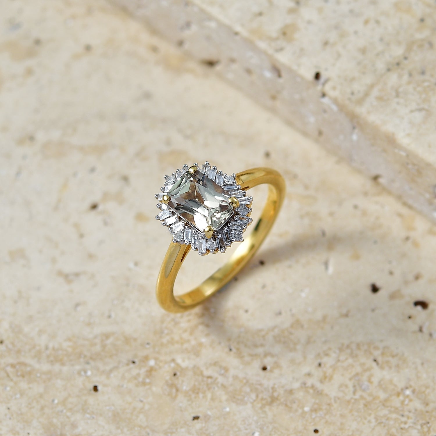 D'Joy - AAA Turkizite &amp; Natural White Diamond Halo Ring in 18K Vermeil Yellow Gold Plated Sterling Silver 1.30 Ct. 8525258 3