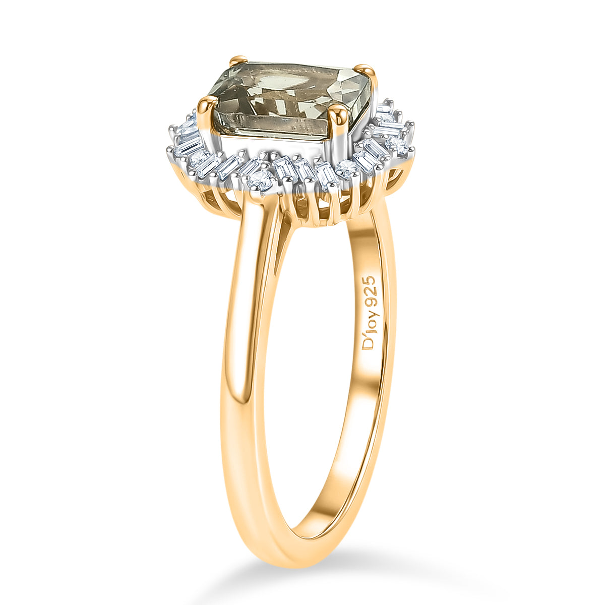 D'Joy - AAA Turkizite &amp; Natural White Diamond Halo Ring in 18K Vermeil Yellow Gold Plated Sterling Silver 1.30 Ct. 8525258 4