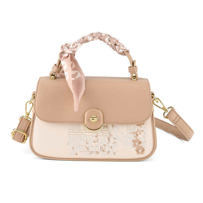 Stylish Embroidered Sleek Multi-Pocket Handbag with Adjustable Shoulder Strap - Latte 8525389 1